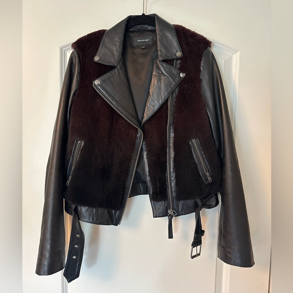 Mackage leather jacket with real fur detail. Worn once. Size small.